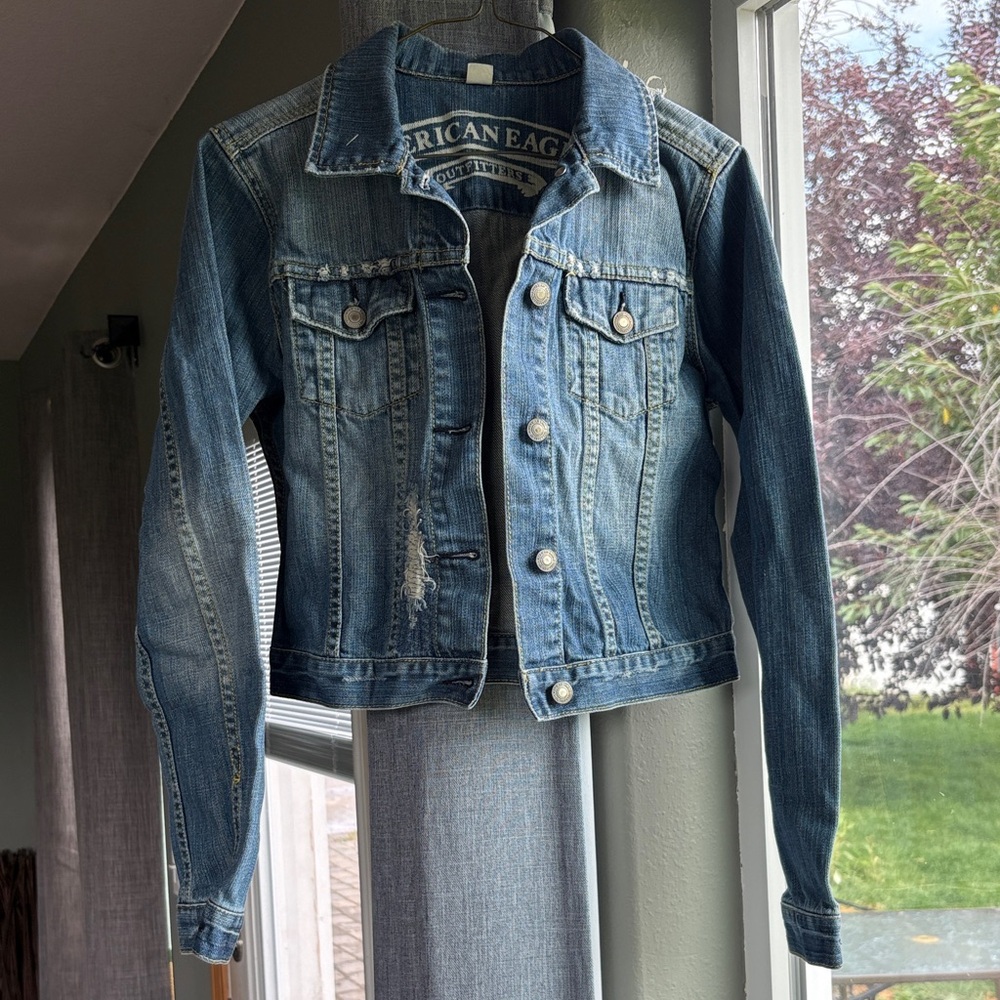 American Eagle Outfitters Distressed Blue Jean Jacket
